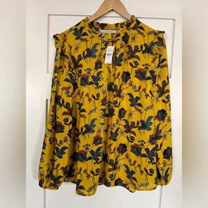 NWT LOFT Mustard and Navy Floral Blouse